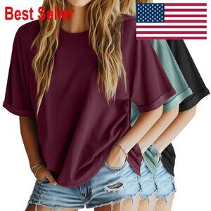 Oversized Half Sleeve Tees Loose Fit Crew Neck Casual Summer Tops Minimal Chic